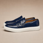 Loafer Shoes Croc Embossed Buckle in Blue – Tarlano Premium Menswear
