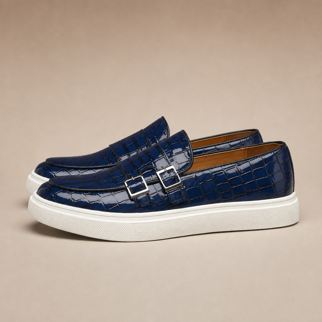 Loafer Shoes Croc Embossed Buckle in Blue – Tarlano Premium Menswear