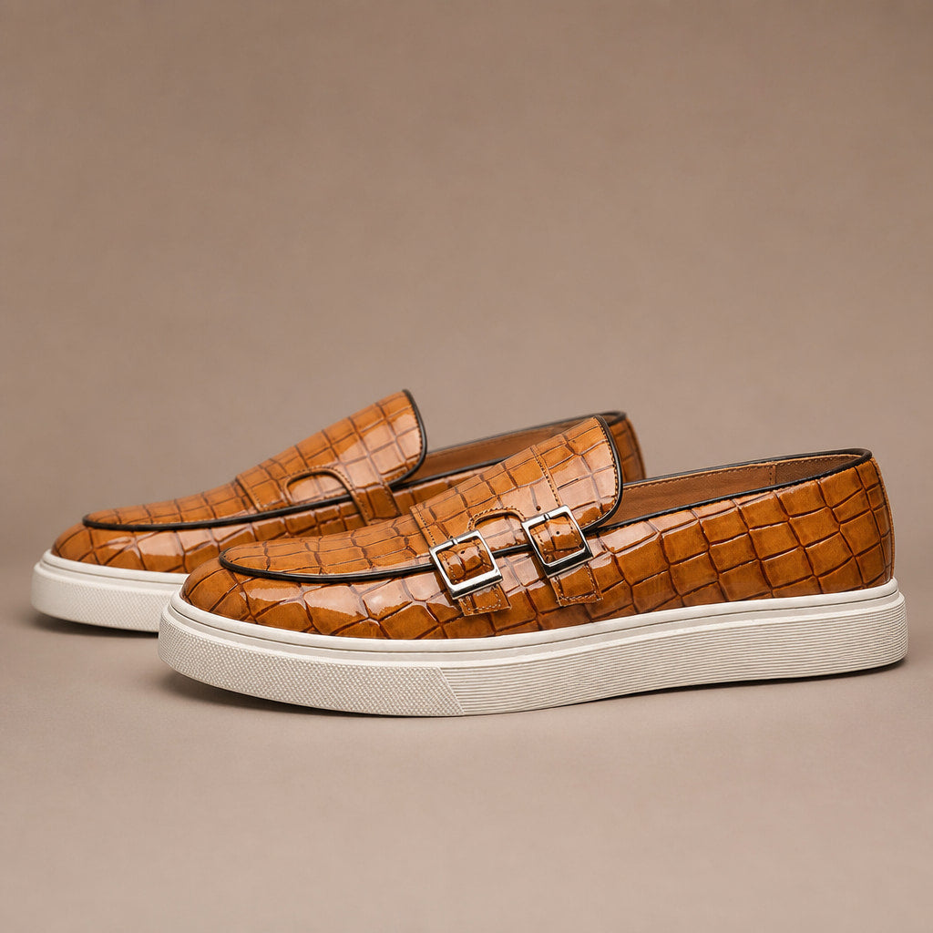 Loafer Shoes Croc Embossed Buckle in Brown – Tarlano Premium Menswear