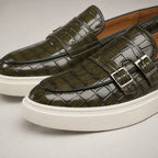 Loafer Shoes Croc Embossed Buckle Green – Fabric and Detail Close-Up