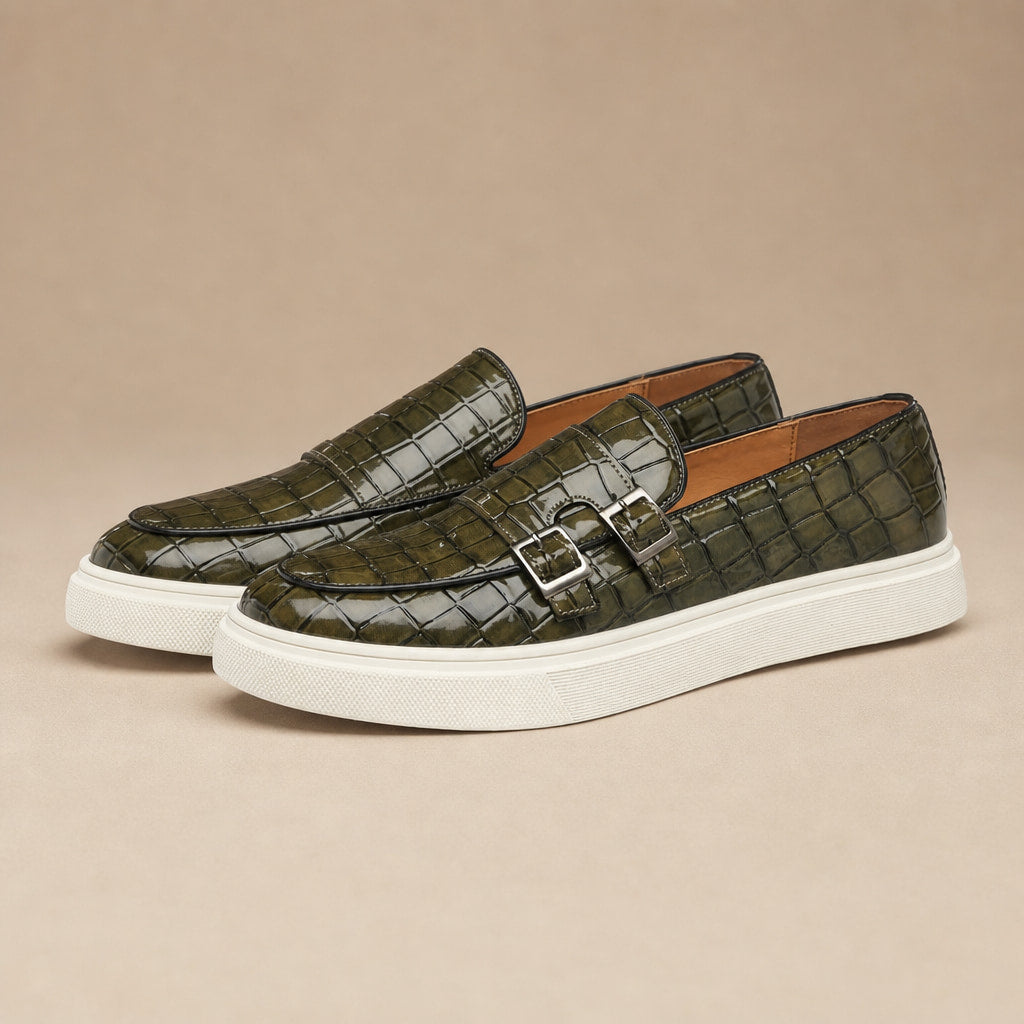 Loafer Shoes Croc Embossed Buckle Green – Product Photo