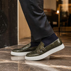 Loafer Shoes Croc Embossed Buckle Green – Styled Editorial Shot
