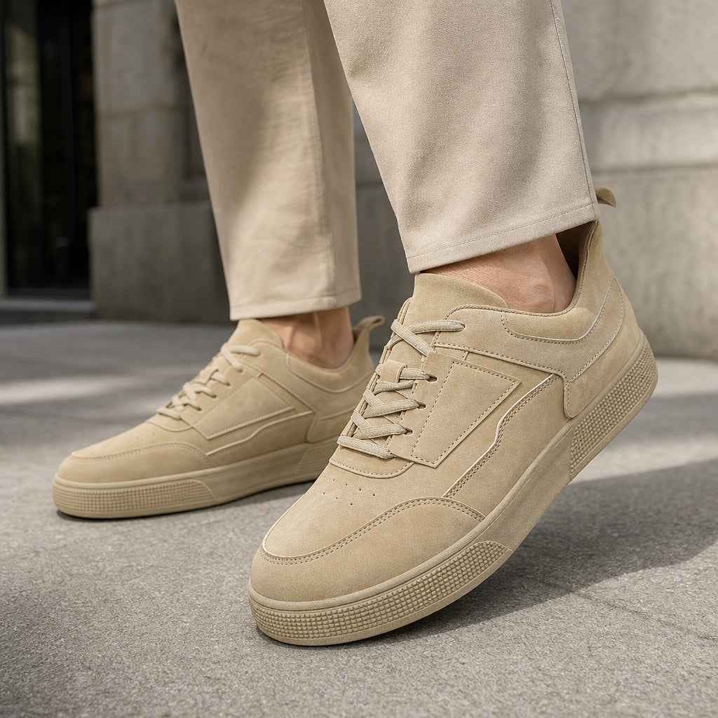 Business Casual Sneakers Cushioned Low-Top Taupe – Side Angle View
