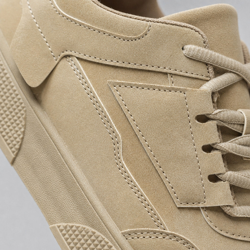 Business Casual Sneakers Cushioned Low-Top Taupe – Fabric and Detail Close-Up