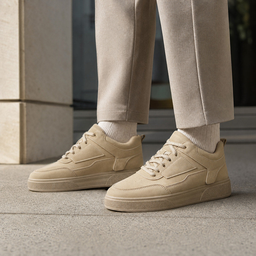 Business Casual Sneakers Cushioned Low-Top Taupe – Full Look
