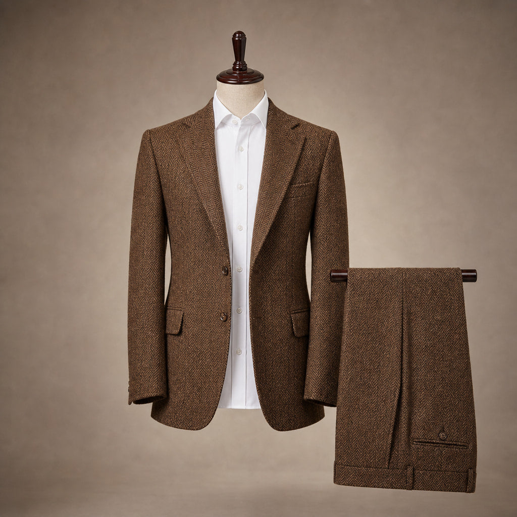 Three Piece Suit Herringbone Modern Fit Brown – Product Photo