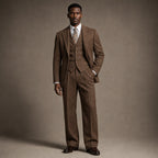 Three Piece Suit Herringbone Modern Fit in Brown – Tarlano Premium Menswear