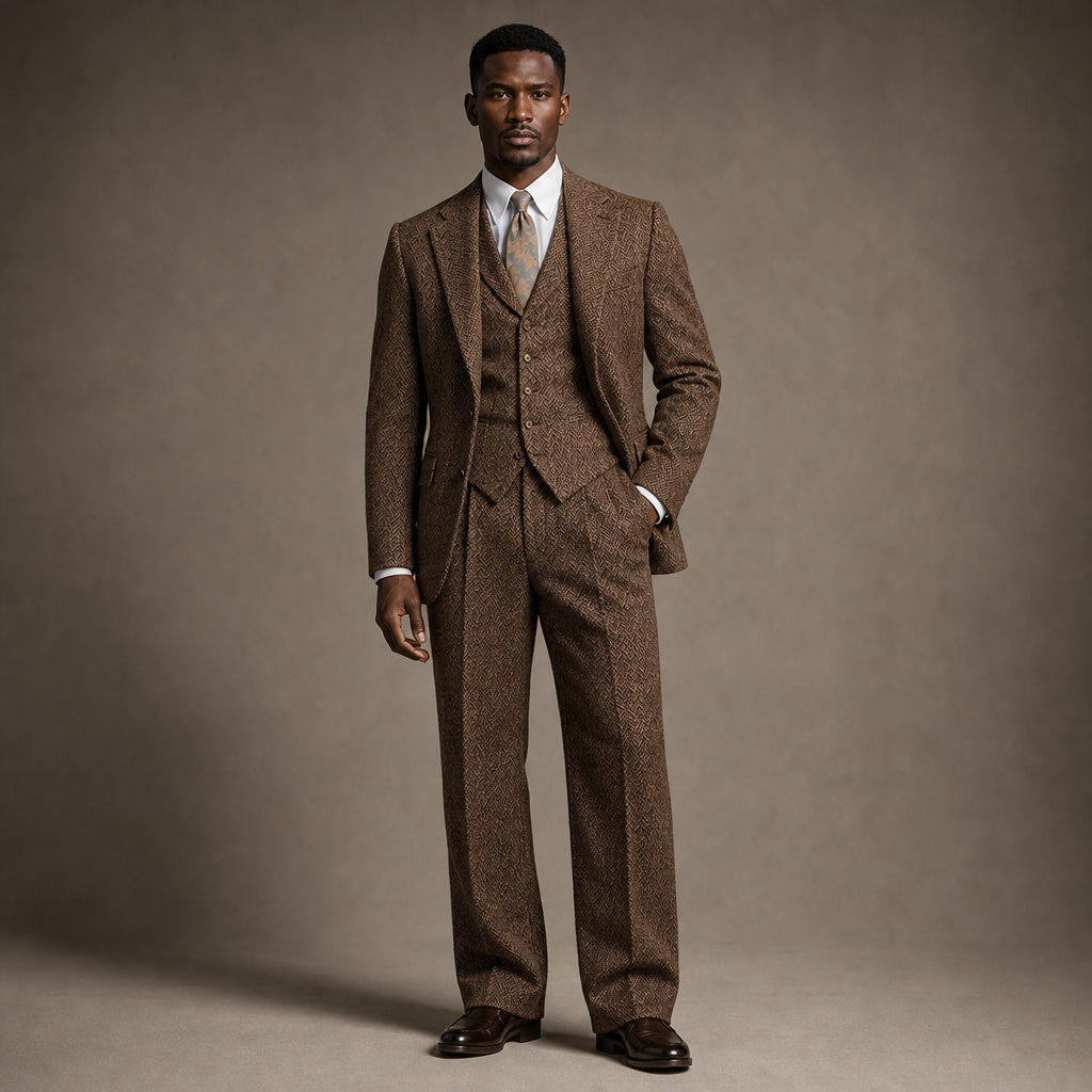 Three Piece Suit Herringbone Modern Fit in Brown – Tarlano Premium Menswear