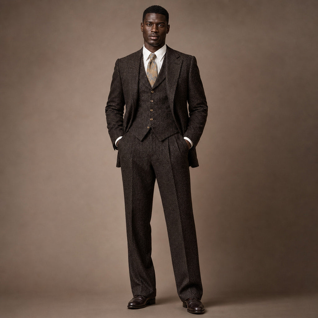 Three Piece Suit Herringbone Modern Fit in Coffee – Tarlano Premium Menswear