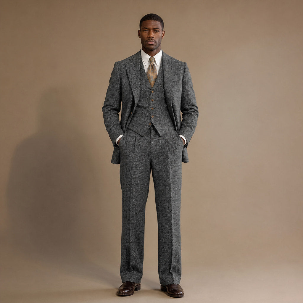 Three Piece Suit Herringbone Modern Fit in Dark Grey – Tarlano Premium Menswear