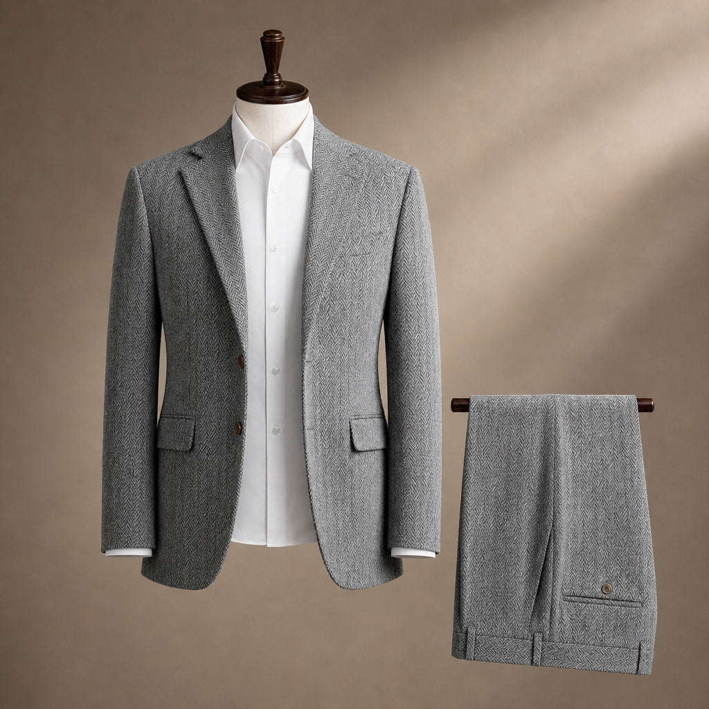 Three Piece Suit Herringbone Modern Fit Grey – Product Photo