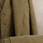 Three Piece Suit Herringbone Modern Fit Khaki – Fabric and Detail Close-Up