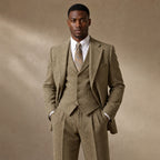 Three Piece Suit Herringbone Modern Fit Khaki – Full Look