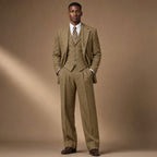 Three Piece Suit Herringbone Modern Fit in Khaki – Tarlano Premium Menswear