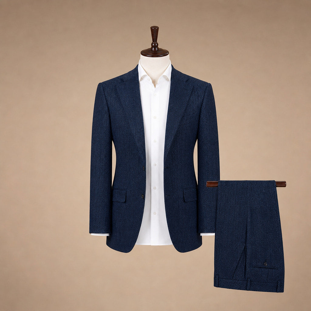 Three Piece Suit Herringbone Modern Fit Navy – Product Photo
