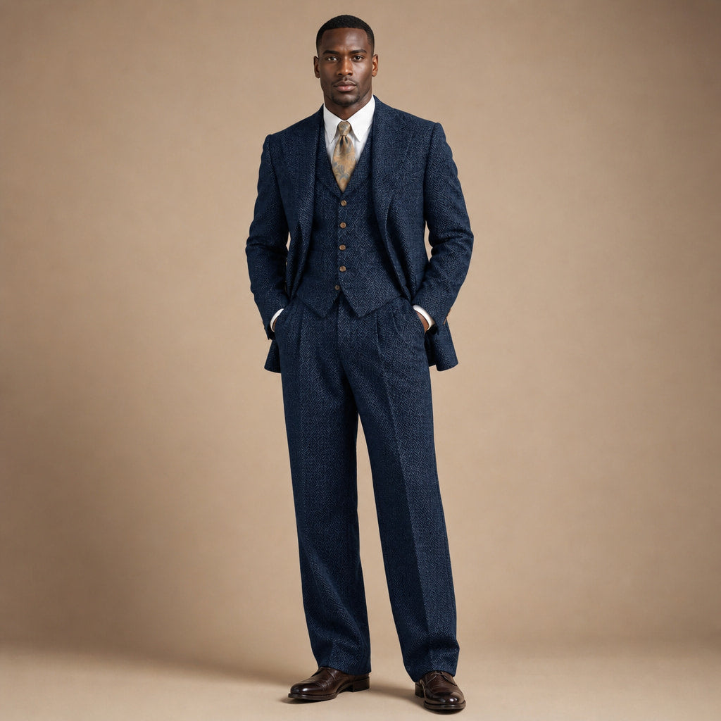 Three Piece Suit Herringbone Modern Fit in Navy – Tarlano Premium Menswear