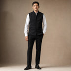 Herringbone Waistcoat Stand Collar in Black – Tarlano Premium Menswear