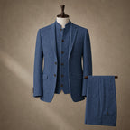 Herringbone Waistcoat Stand Collar Blue – Product Photo