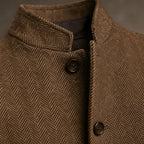 Herringbone Waistcoat Stand Collar Brown – Fabric and Detail Close-Up