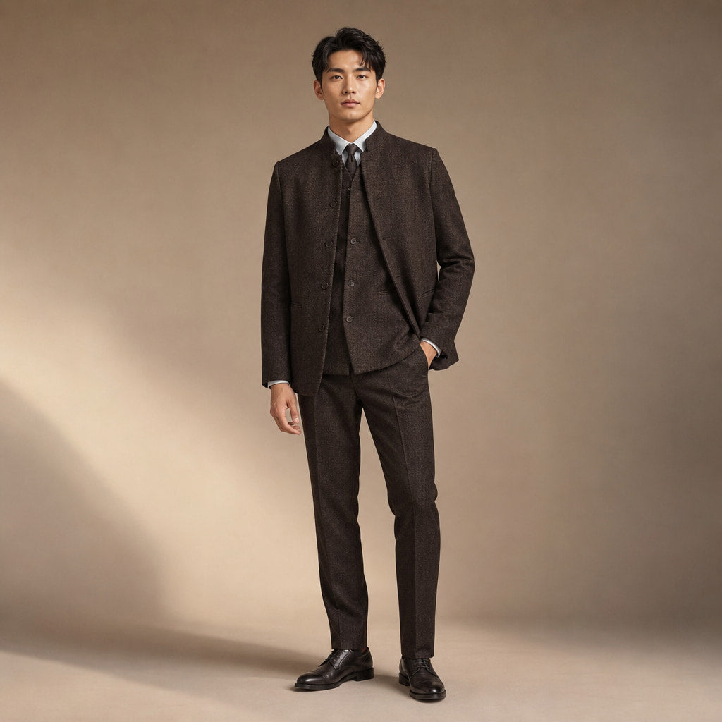 Herringbone Waistcoat Stand Collar in Coffee – Tarlano Premium Menswear
