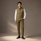 Herringbone Waistcoat Stand Collar in Khaki – Tarlano Premium Menswear