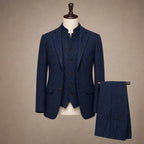 Herringbone Waistcoat Stand Collar Navy – Product Photo