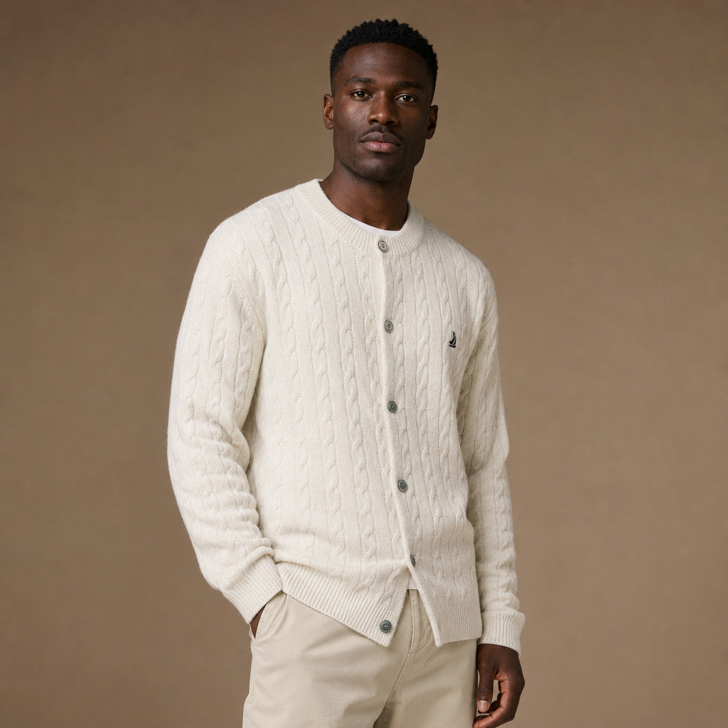Bordeaux Braided Cardigan Ivory – Side Angle View