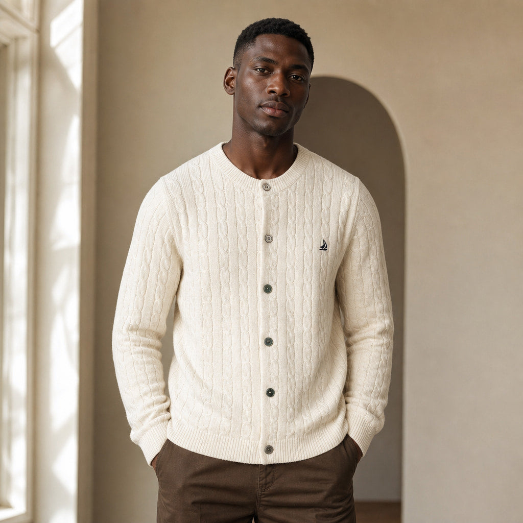 Bordeaux Braided Cardigan Ivory – Styled Editorial Shot