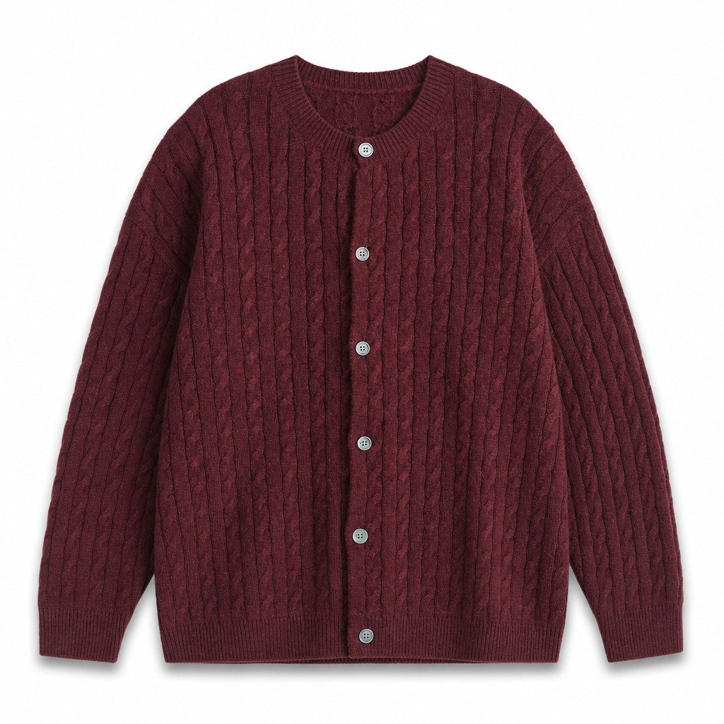 Bordeaux Braided Cardigan Maroon – Product Photo
