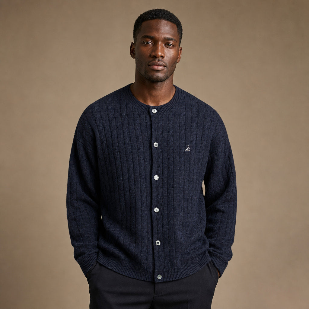 Bordeaux Braided Cardigan in Midnight Navy – Tarlano Premium Menswear