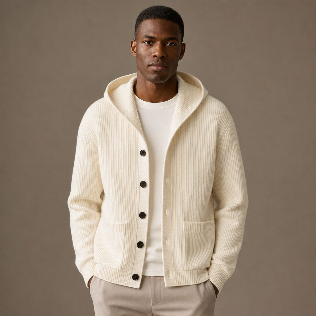 Cardigan Wool Blend Hooded Button-Up in Cream – Tarlano Premium Menswear