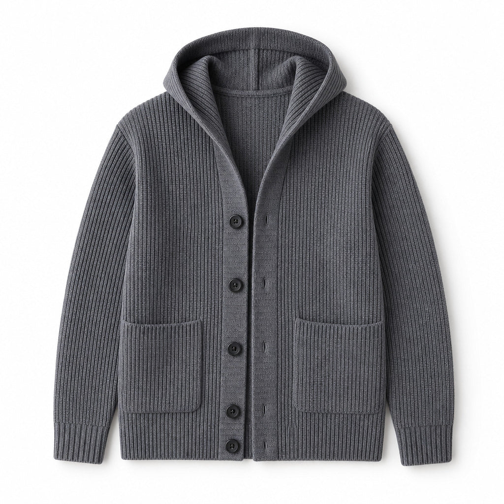 Cardigan Wool Blend Hooded Button-Up Gray – Product Photo