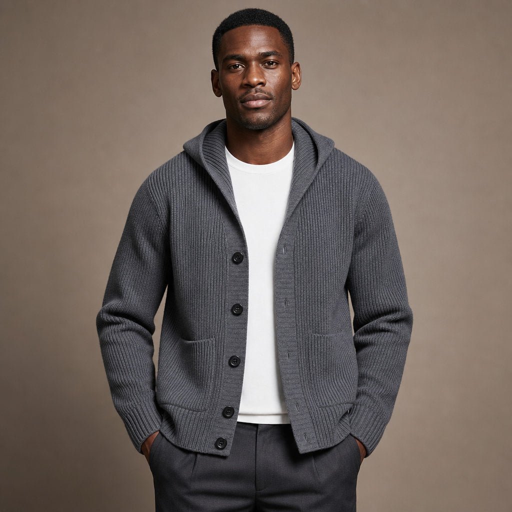 Cardigan Wool Blend Hooded Button-Up in Gray – Tarlano Premium Menswear