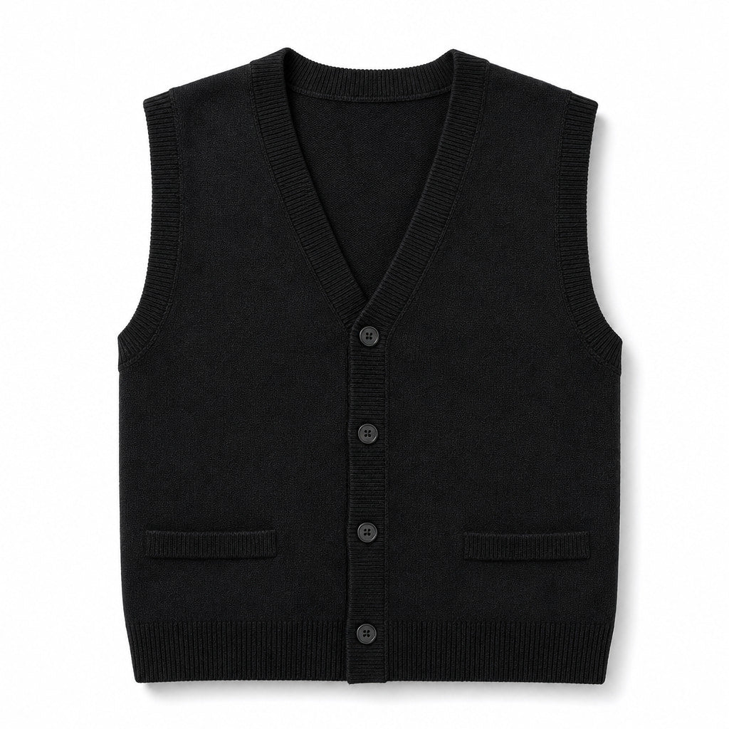 Sweater Vest V-Neck Button-Up Knit Black – Product Photo