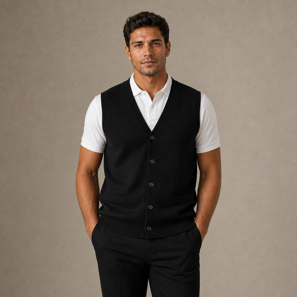 Sweater Vest V-Neck Button-Up Knit in Black – Tarlano Premium Menswear