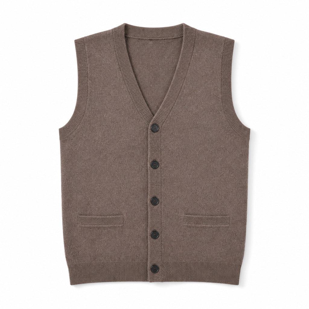 Sweater Vest V-Neck Button-Up Knit Brown – Product Photo