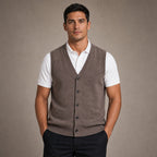 Sweater Vest V-Neck Button-Up Knit in Brown – Tarlano Premium Menswear