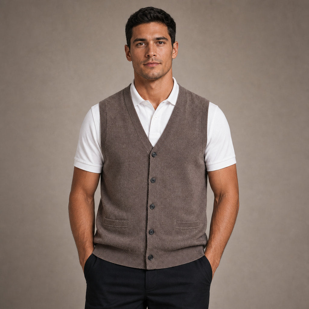 Sweater Vest V-Neck Button-Up Knit in Brown – Tarlano Premium Menswear