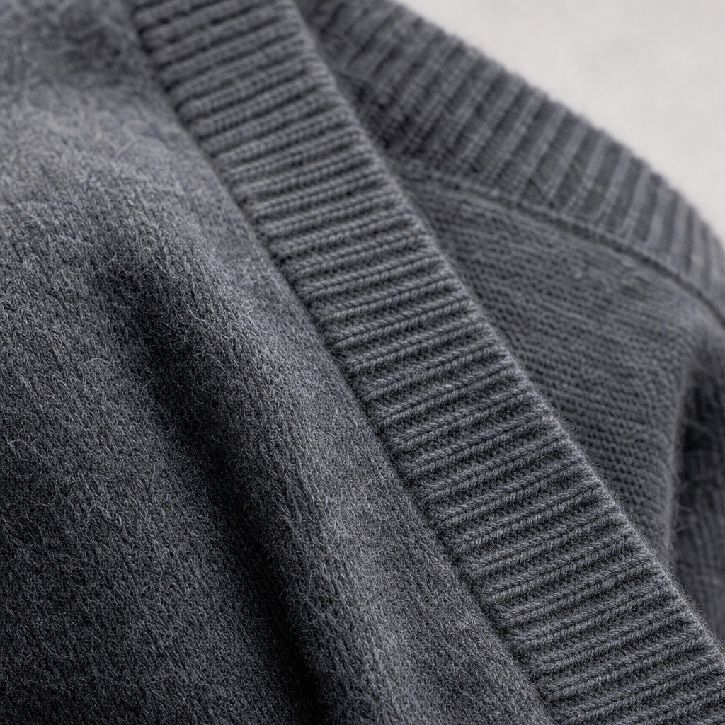 Sweater Vest V-Neck Button-Up Knit Gray – Fabric and Detail Close-Up