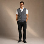 Sweater Vest V-Neck Button-Up Knit Gray – Full Look
