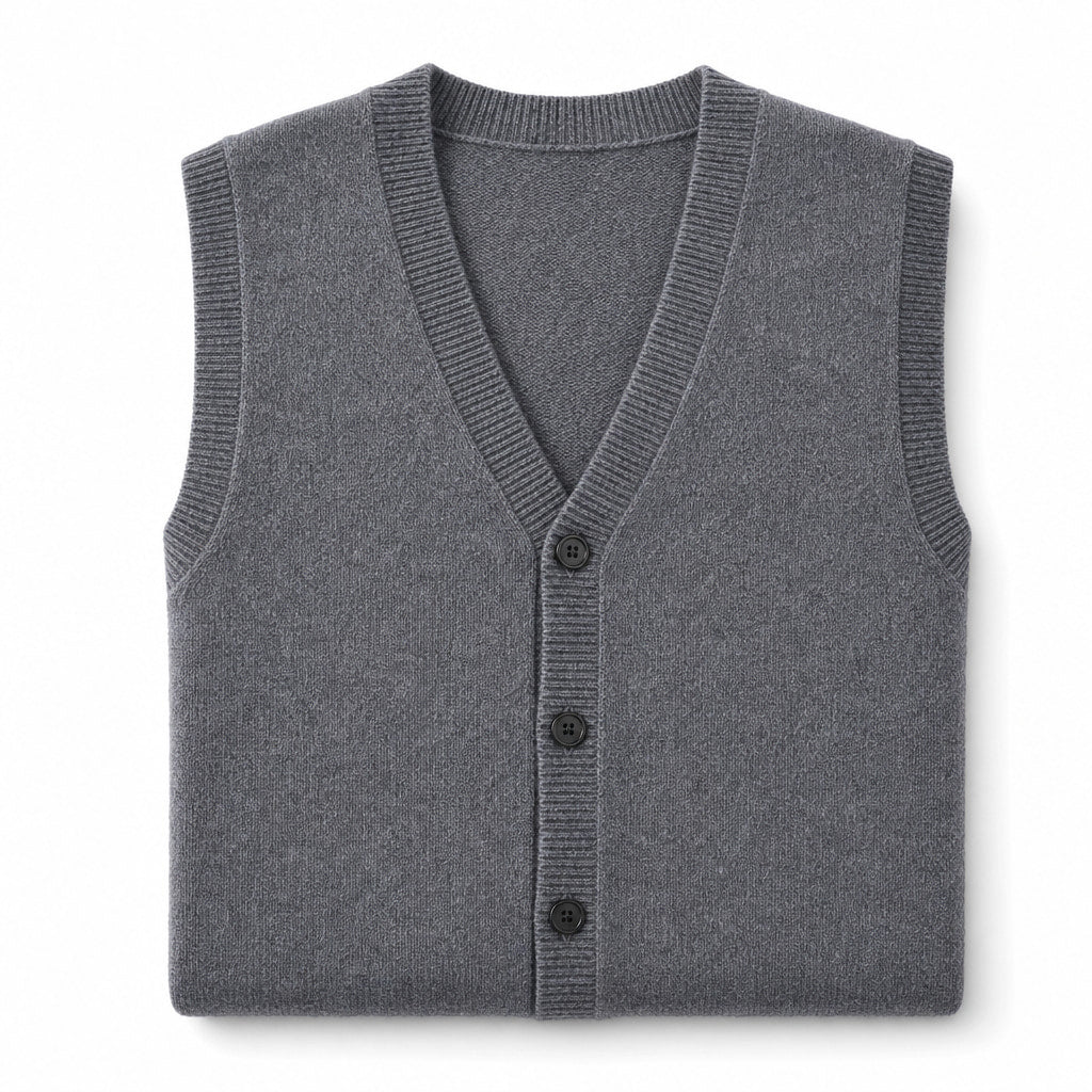 Sweater Vest V-Neck Button-Up Knit Gray – Product Photo
