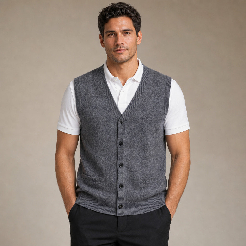 Sweater Vest V-Neck Button-Up Knit in Gray – Tarlano Premium Menswear