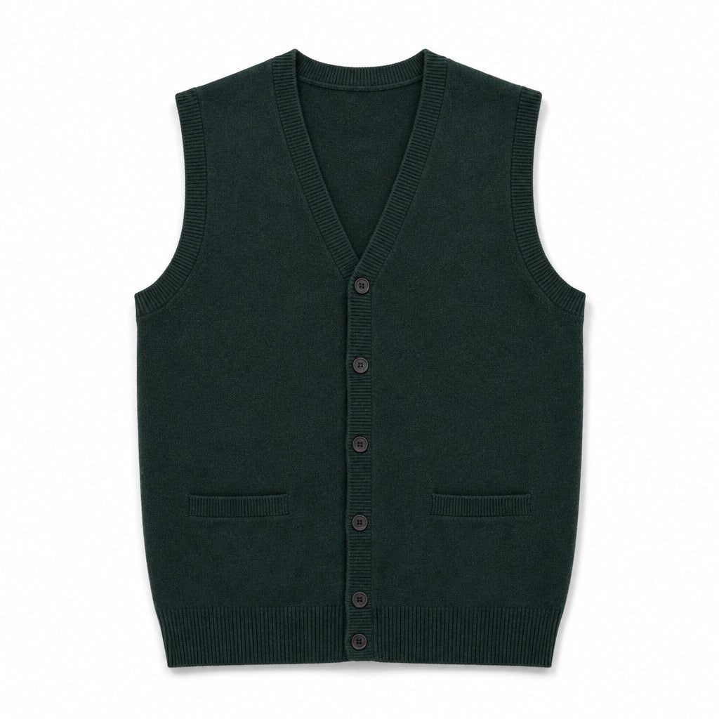 Sweater Vest V-Neck Button-Up Knit Green – Product Photo