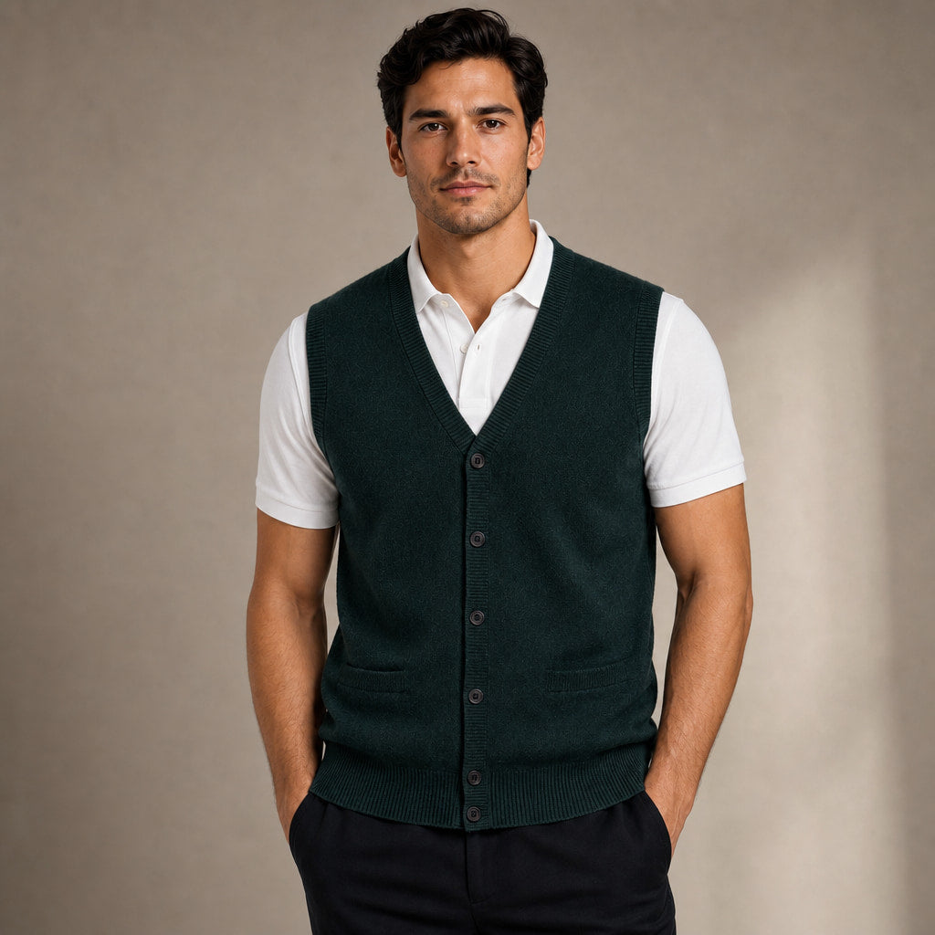 Sweater Vest V-Neck Button-Up Knit in Green – Tarlano Premium Menswear