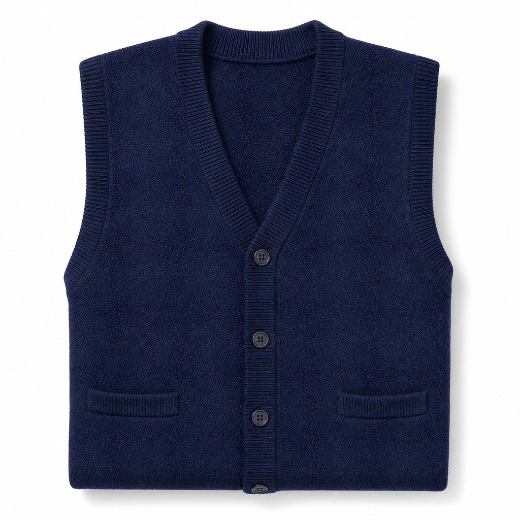 Sweater Vest V-Neck Button-Up Knit Navy – Product Photo