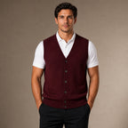 Sweater Vest V-Neck Button-Up Knit in Wine – Tarlano Premium Menswear