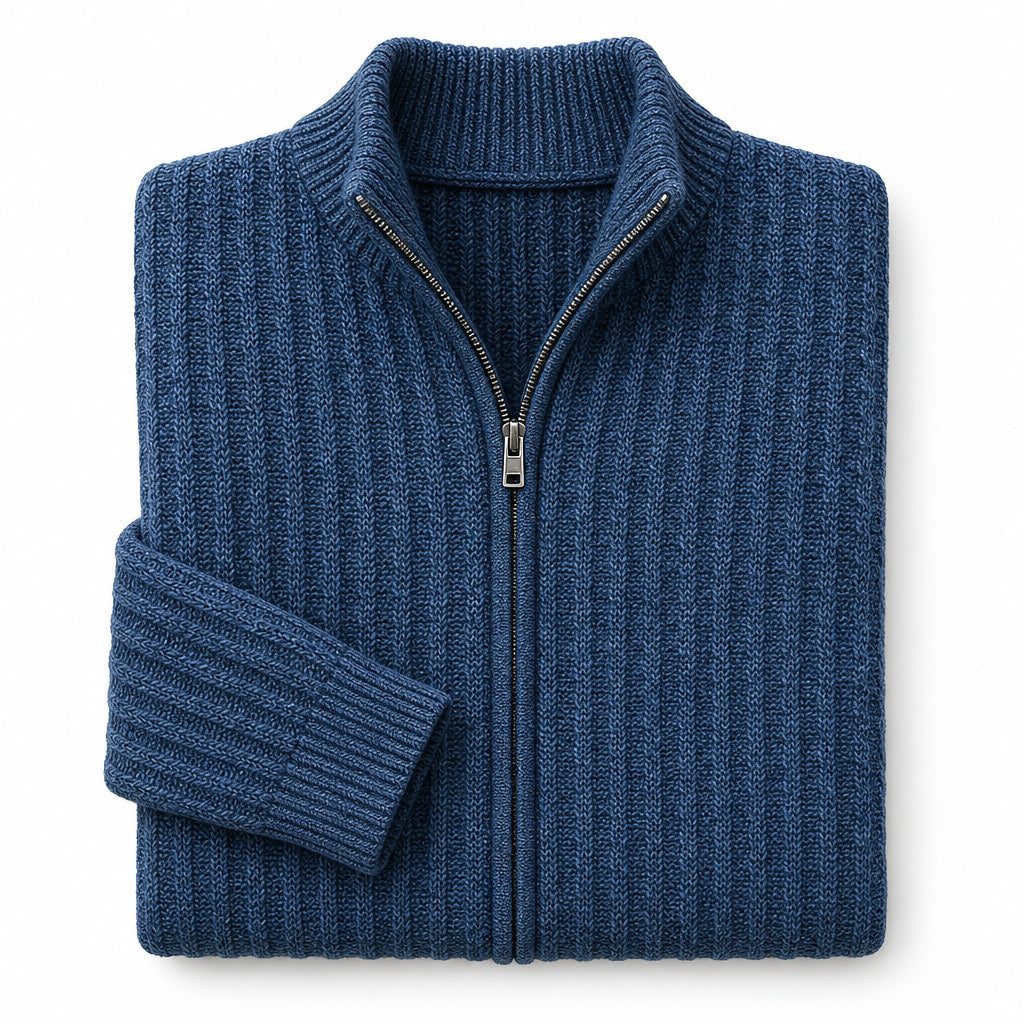 Cardigan Zip Neck Textured Knit Blue – Product Photo