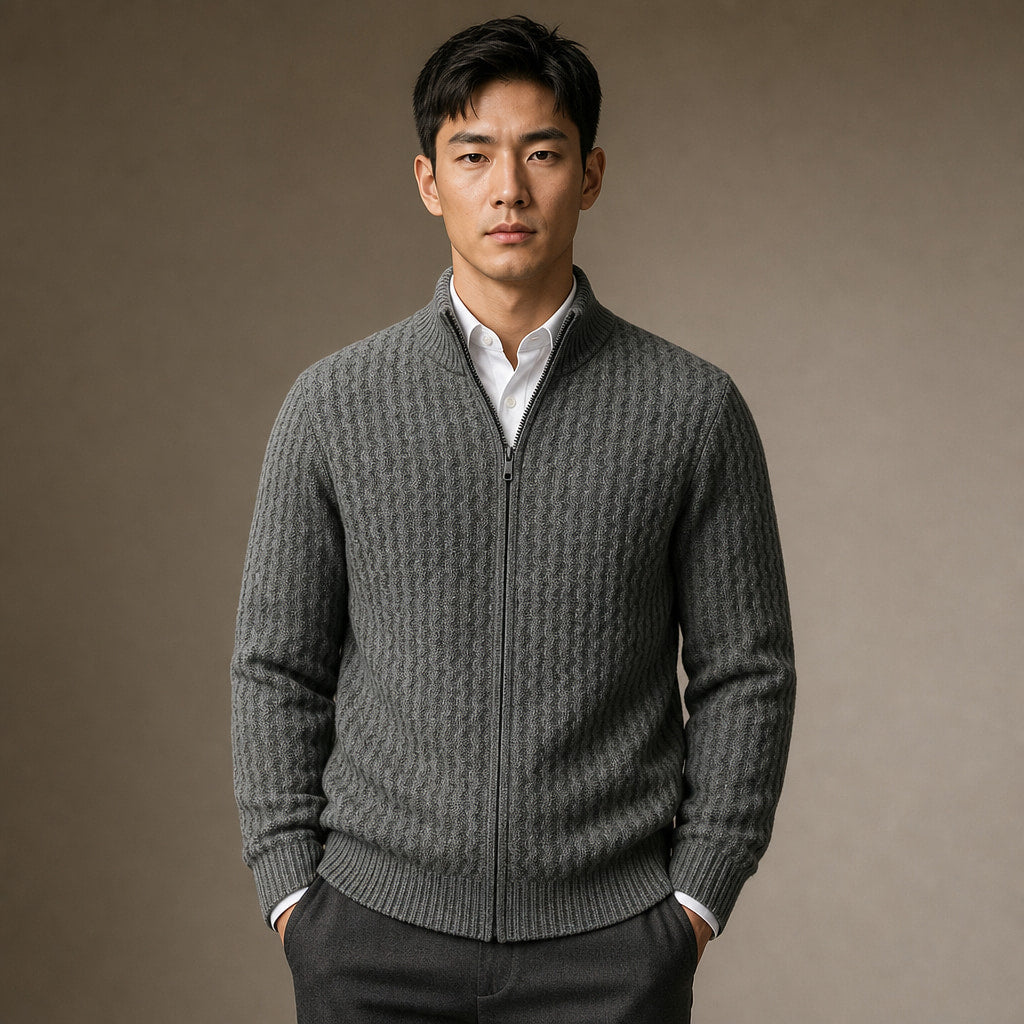 Cardigan Zip Neck Textured Knit in Gray – Tarlano Premium Menswear