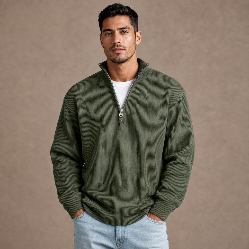 Cardigan Open Front Knit Relaxed Fit in Army Green – Tarlano Premium Menswear