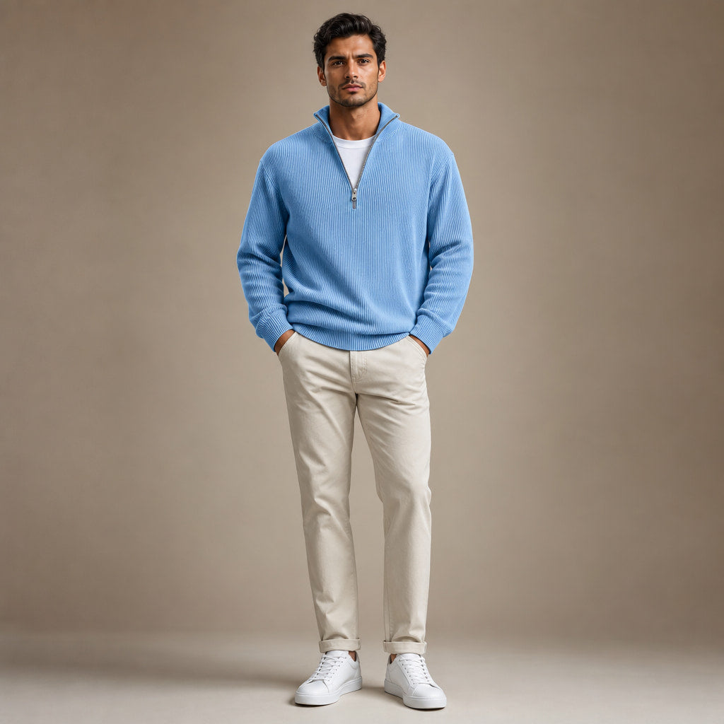 Cardigan Open Front Knit Relaxed Fit Blue – Full Look